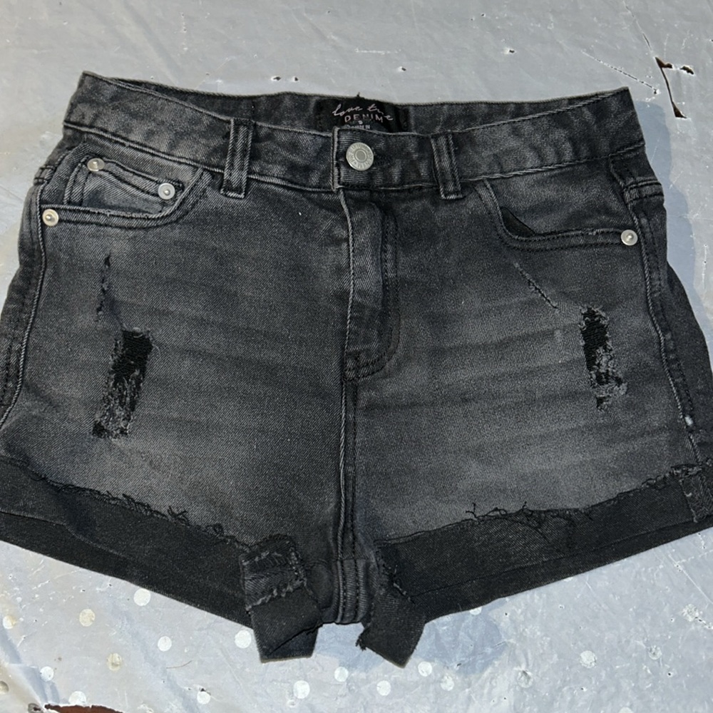 Black denim love tree  distress shorts size small was $50 now $12
